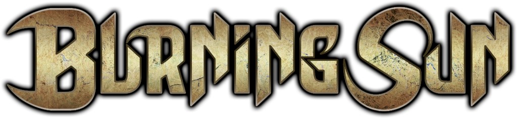 A metallic gold medieval gothic style font that reads "Burning Sun"